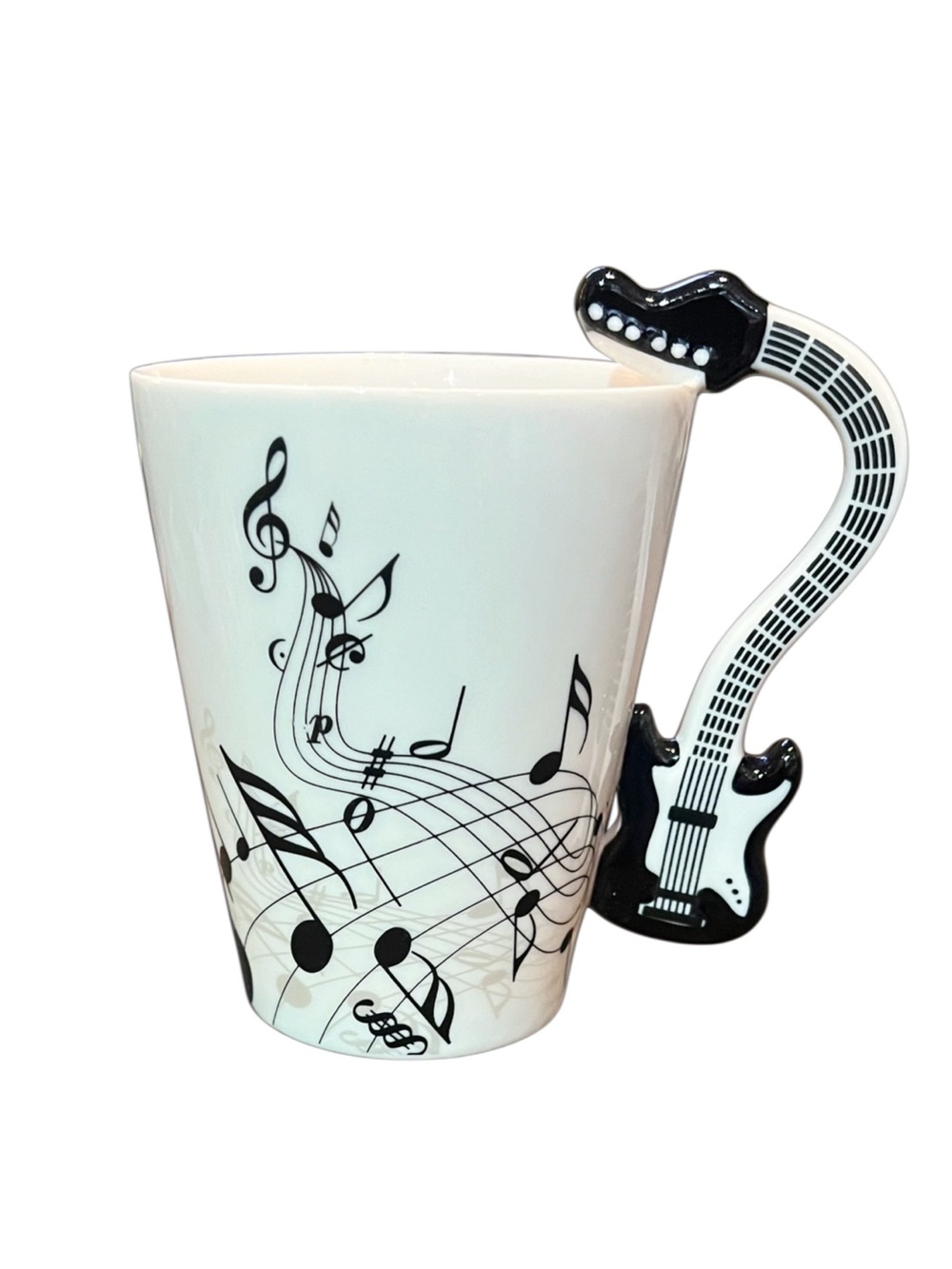 Novelty White/Black Music Note 10oz Ceramic Mug with Guitar Handle